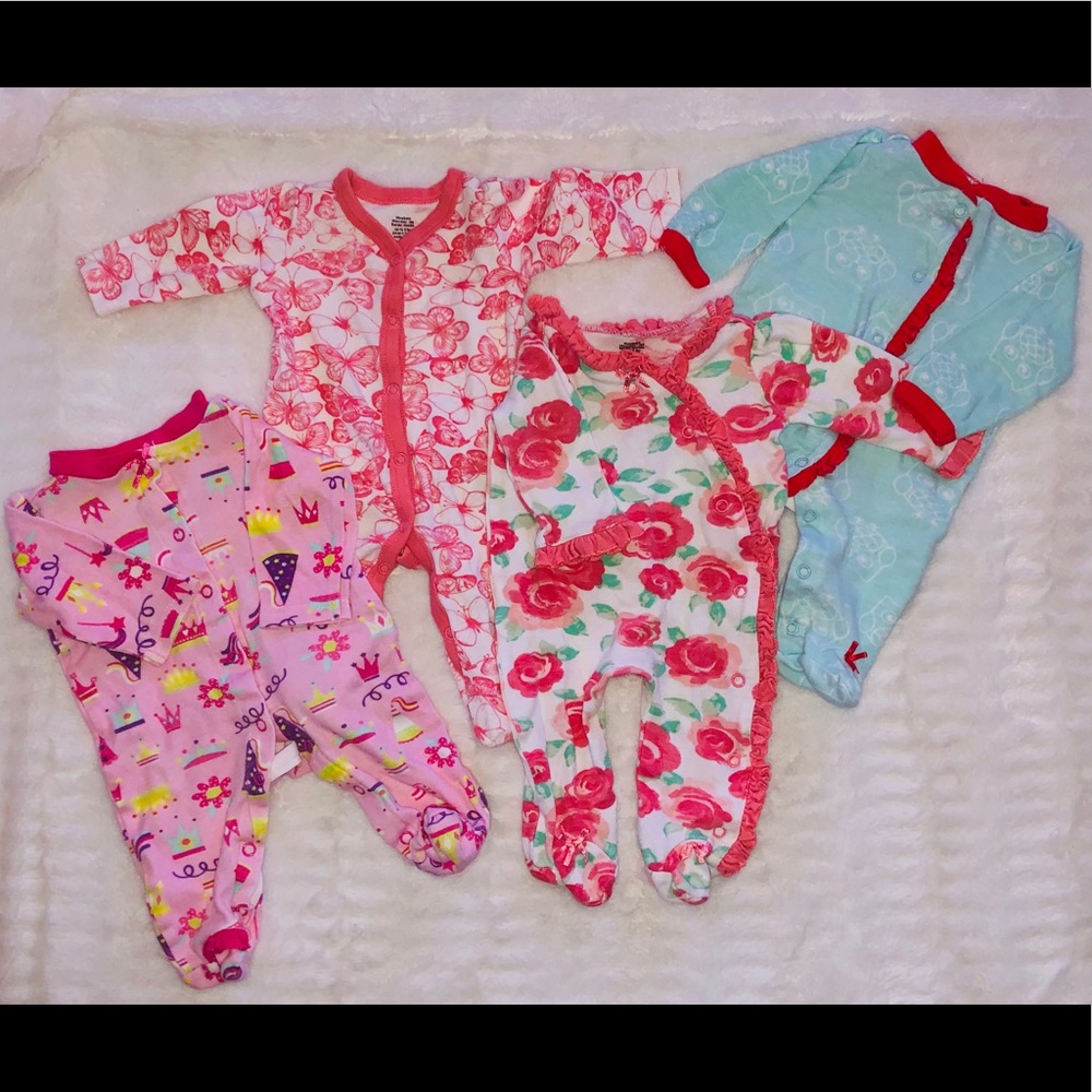 Baby Girls Newborn Sleep/Play Footies- 4PC Bundle